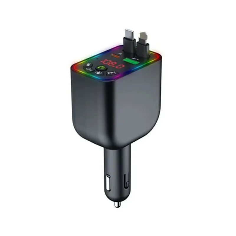 Ultra-fast car charger with telescopic cable, ambient light and four-in-one multi-function cigarette lighter charger