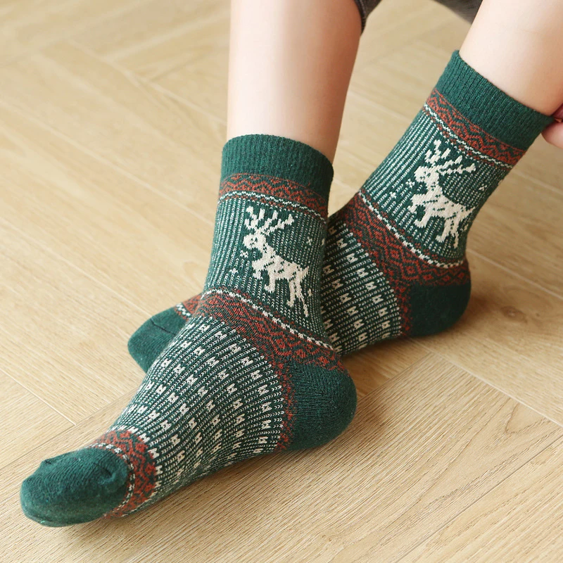 5 Pairs Elk Print Thickened Socks, Comfy & Warm Christmas Tube Socks, Women's Stockings & Hosiery