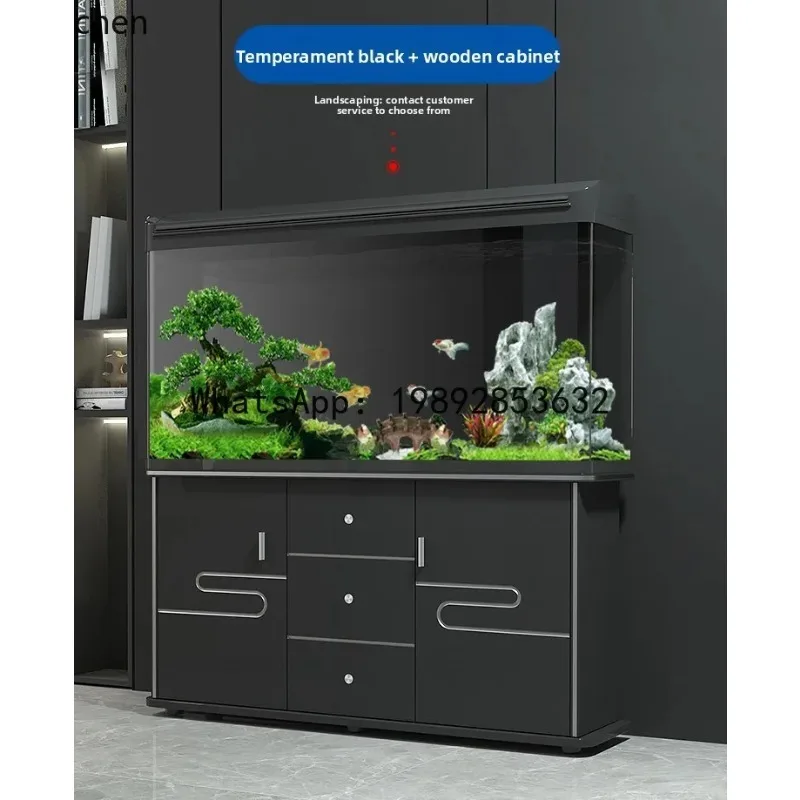 

F1 small and medium-sized fish tank aquarium large living room household fish tank goldfish tank with cabinet