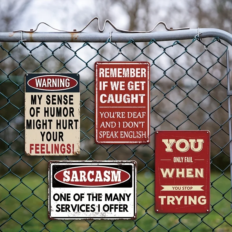 4pcs Set Of Signs For Office Decor, Perfect For Office Decor, Home Gift Additions - 20x30cm Metal Sign, Suitable For Halloween