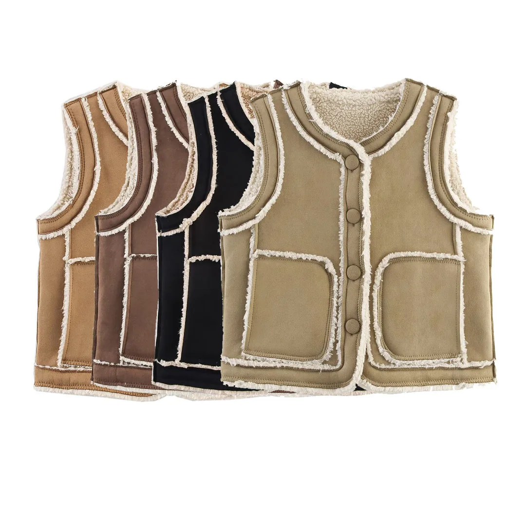 

2025 Autumn Winter Vintage Loose Sleeveless Vest Loose Suede Warm Waistcoat Lamb Fleece Motorcycle Jacket New Outerwear