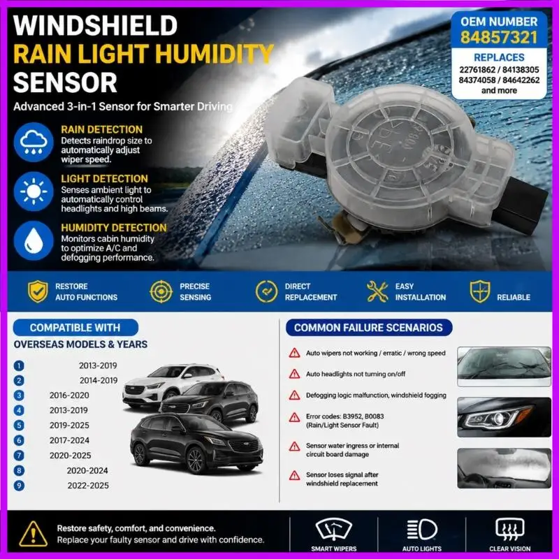 R9CC Automatic Wiper Rain with Exterior Light and Cabin Humidity Functions, Visible Rectangular Electrical Connection,