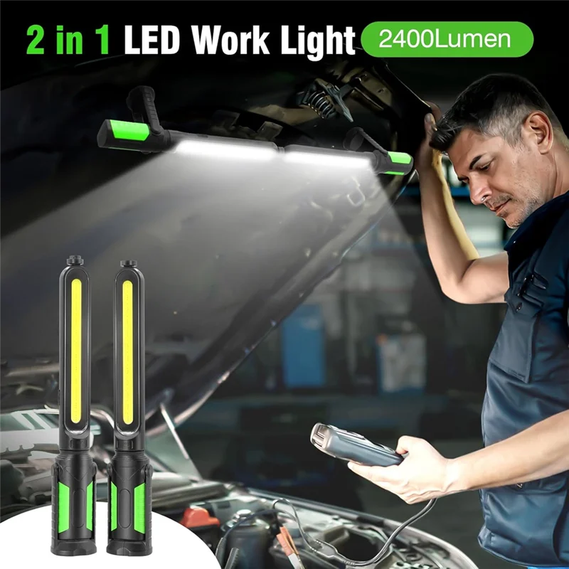 ABKO-لإصلاح السيارات لإضاءة العمل الميكانيكي - 2400LM LED، 4400Mah قابلة لإعادة الشحن، ضوء مغناطيسي تحت الغطاء مع خطافات