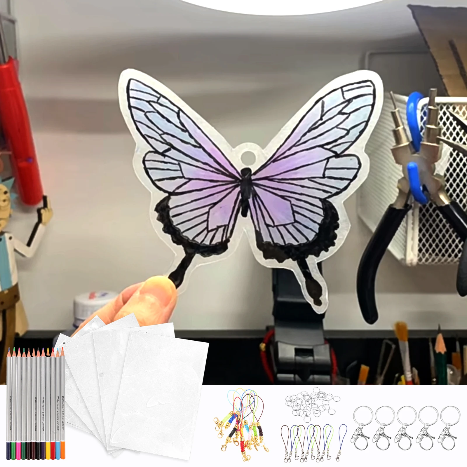 

Shrink Film Keychains DIY Kit Craft Heat Paper Supplies Accessories 20145 2# Different Sizes Clear Instructions Creative Wide