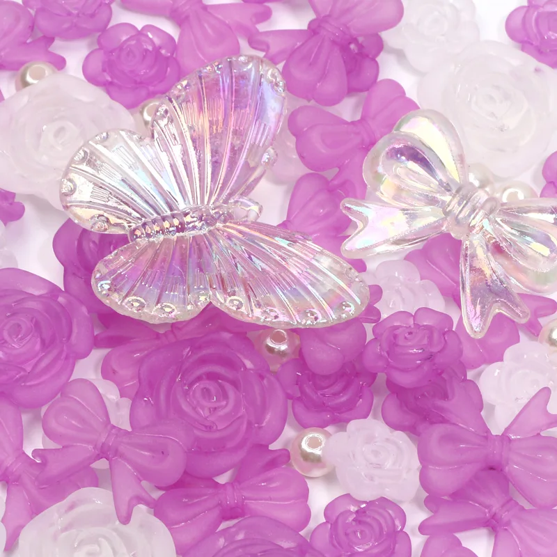 20g 6x41mm White/Purple Transparent Rose/Butterfly Acrylic Spacer Beads for Jewelry Making DIY Bracelets Necklace Accessories