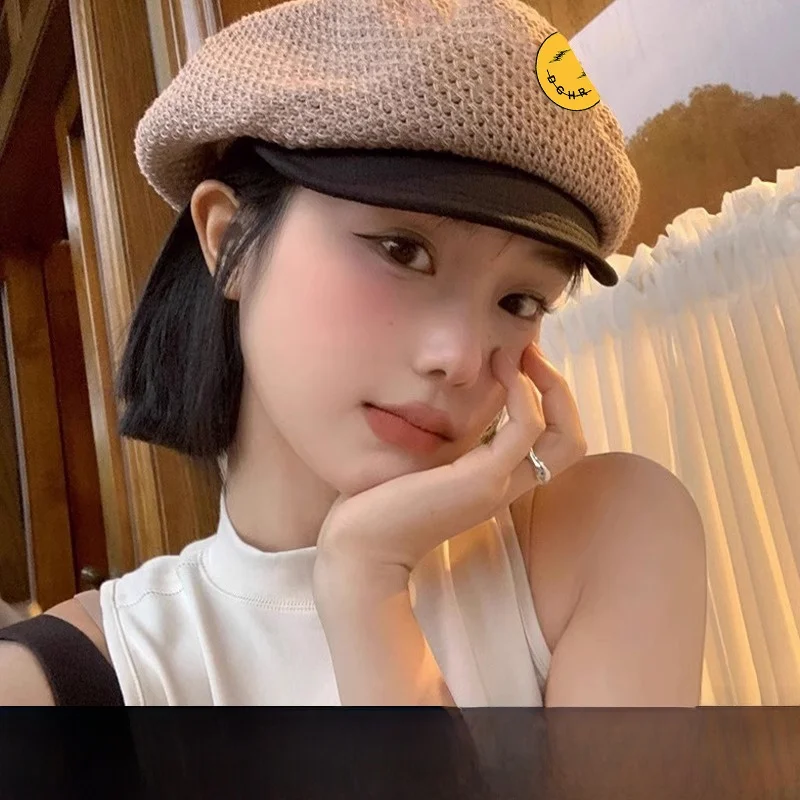 lightweight-breathable-beret-hat-women's-large-head-size-octagonal-cap-casual-style-cotton-material-no-brim-travel-suitable