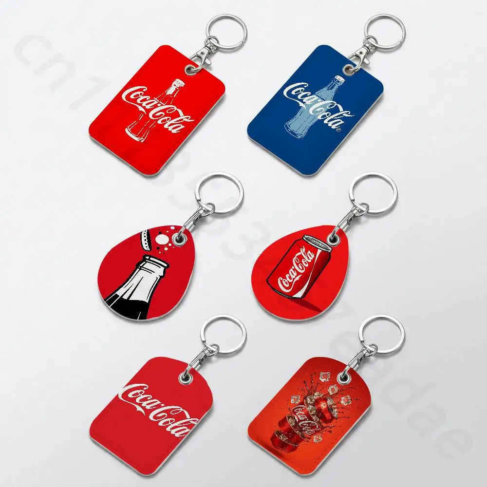 C-COCAS-COLAS Rectangle Card Case Keychain Access Card Bag Key Tag Ring Leather Card Holder Key Ring Access