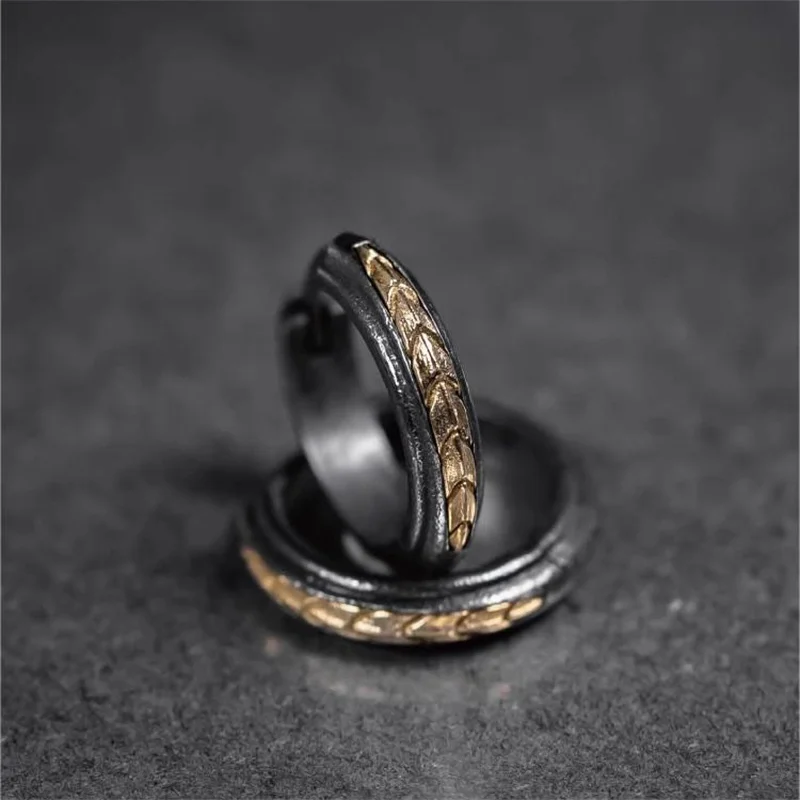 Personality Gold Snake Earrings For Men Cool Collision Black Ear Accessories Retro Silver 925 Hoops Earrings Men Jewelry