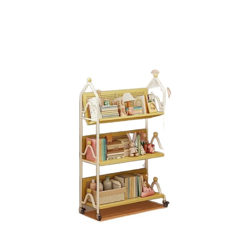 Children's iron wrought bookshelf, picture book rack, toy storage, mobile floor-standing , multi-layer storage rack, home use
