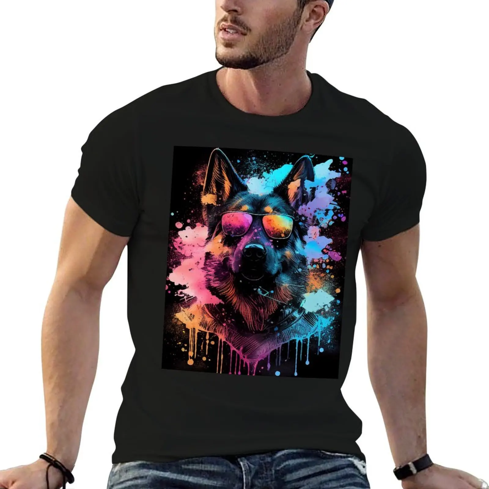 

Shepherd shirt Synthwave Retrowave, Hund designer Artwork man Style, shirt Bunter 80s T-Shirt man t summer t in