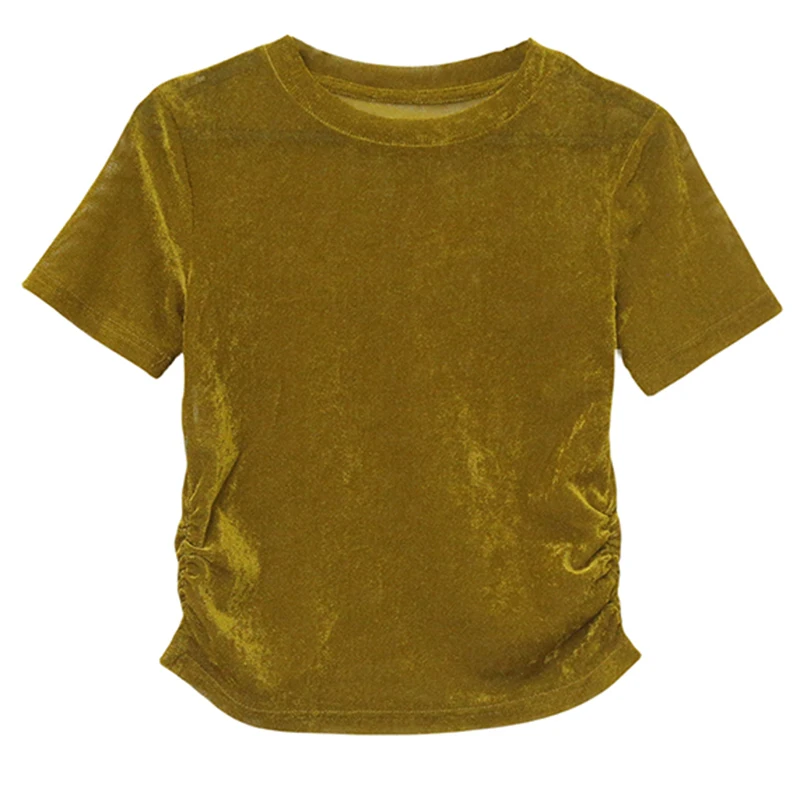 Camiseta de terciopelo con flores de hielo para mujer, camiseta de cintura alta, ort Sle, adelgazante, versión coreana, Top de verano