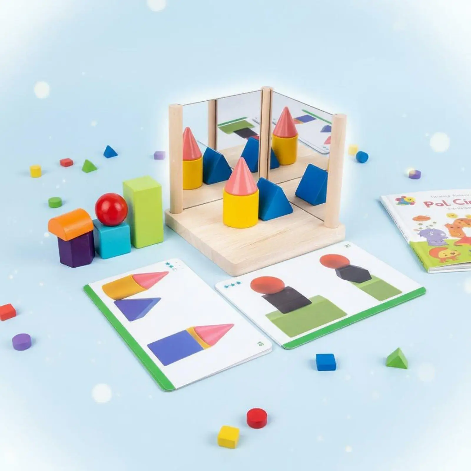 Mirror Building Blocks Wooden Shape Challenge Visual Puzzle Kids Educational Toy for Spatial Awareness Training