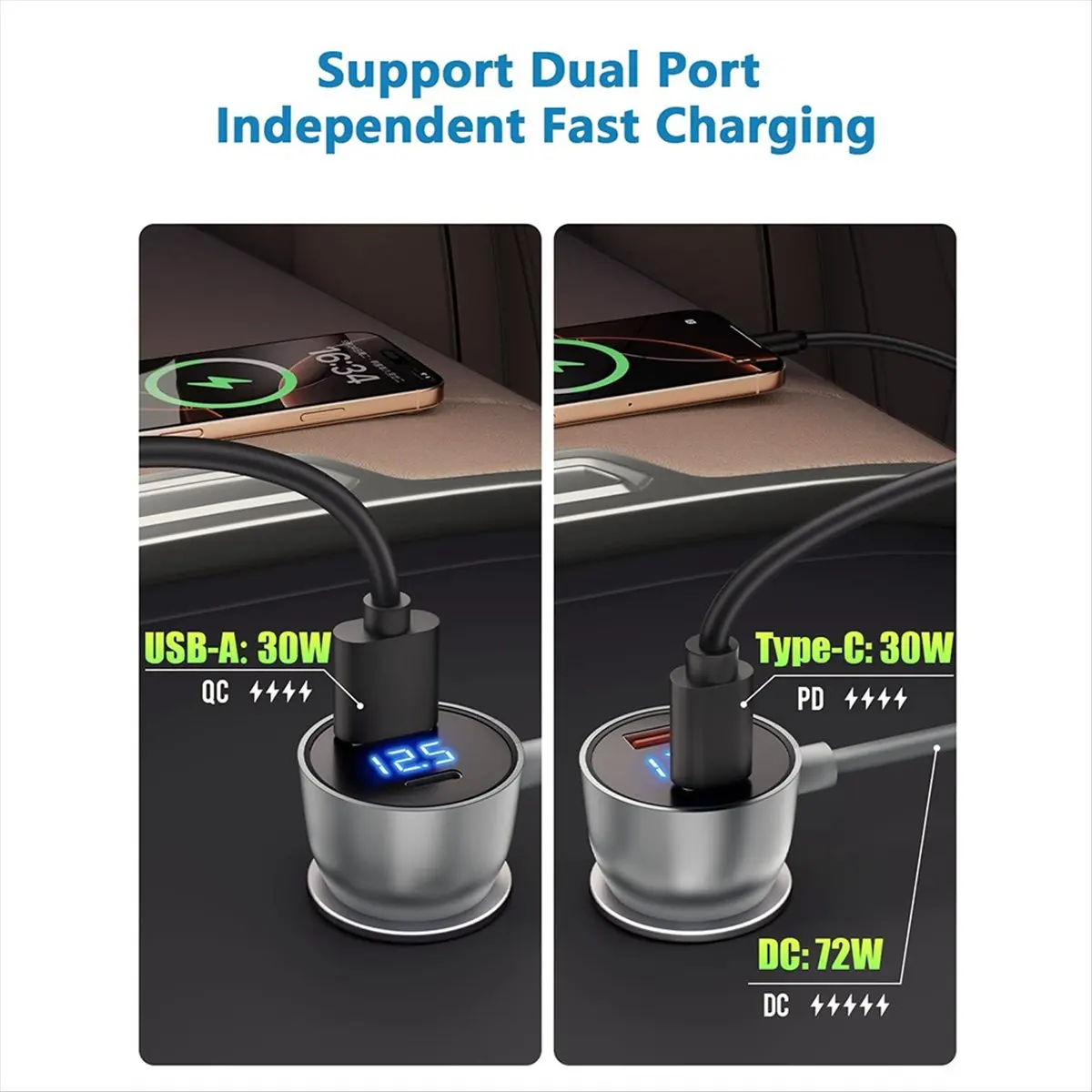 

For Mini Car Charger Power Cable with Digital Display DC 12V 24V Lighter Power Cord for RV Cars 10FT