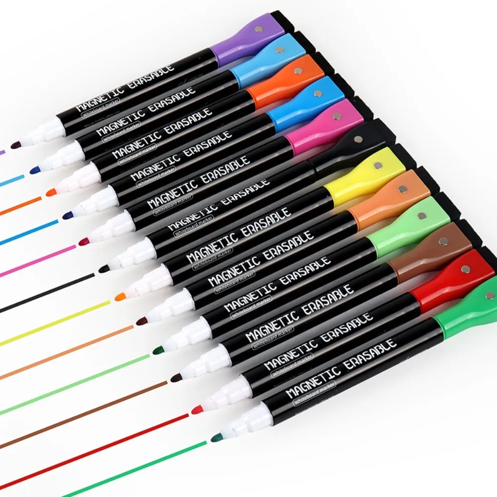Fine Nib Colorful Whiteboard Marker Magnetic Waterborne Brush Water Color Pens Erasable Drawing Pen School White Board
