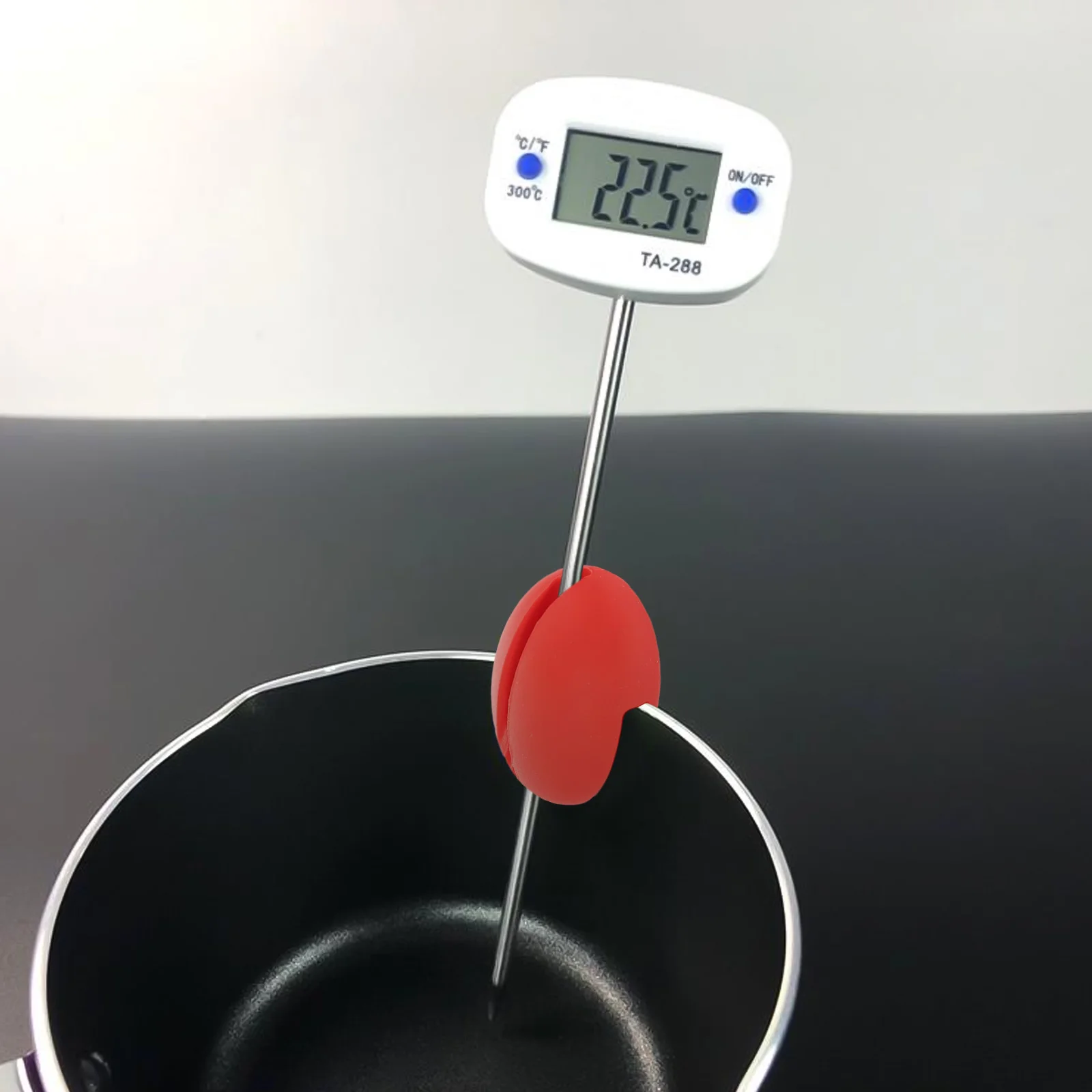 Clip Fixed Probe Silicone Pot for Thermometer Cup Temperature Clamp Fried Bracket Red