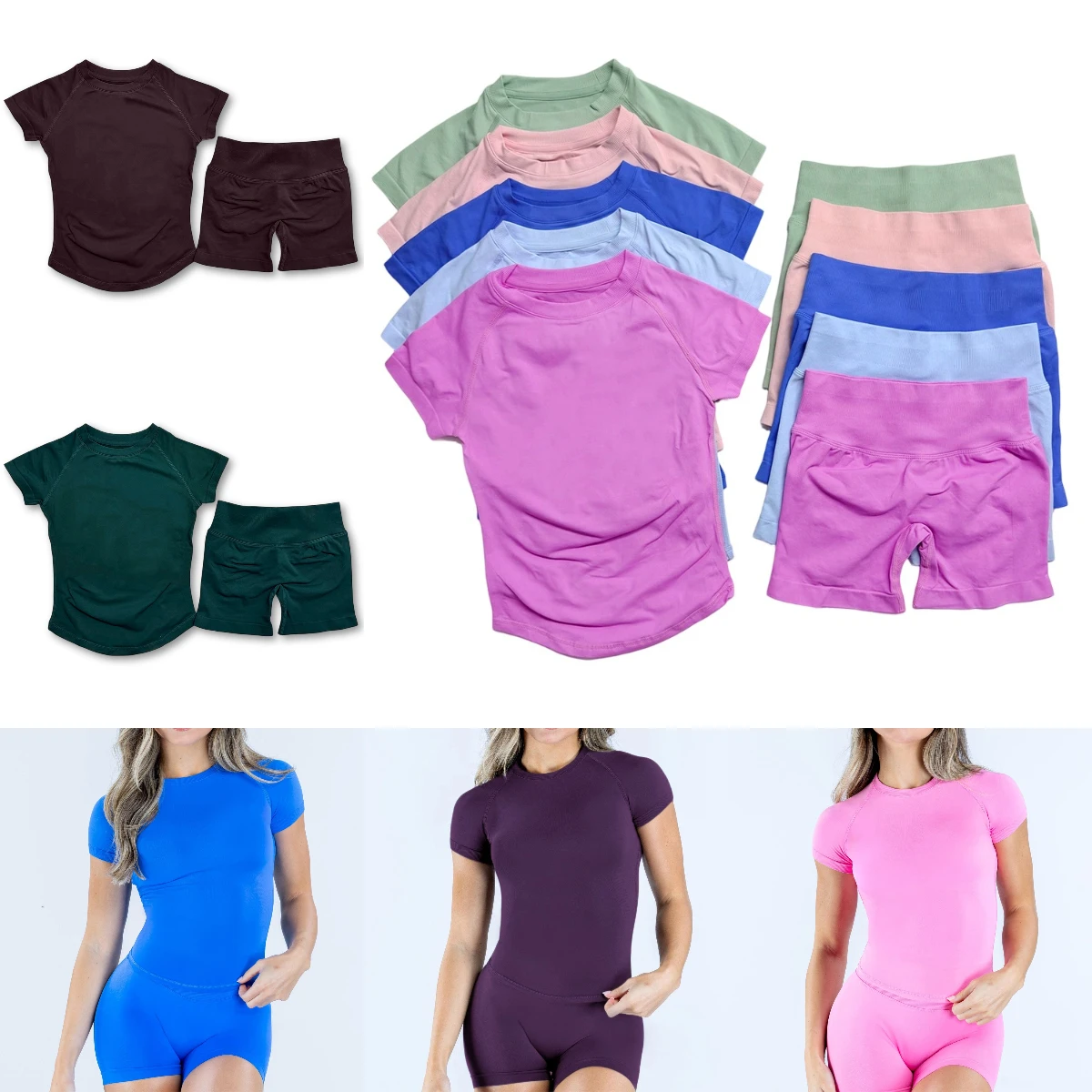 Conjunto deportivo de dos piezas para mujer, camiseta de manga corta DF Impact Top, conjunto de yoga, pantalones cortos sin costuras, traje deportivo para entrenamiento, conjunto de gimnasio y fitness.