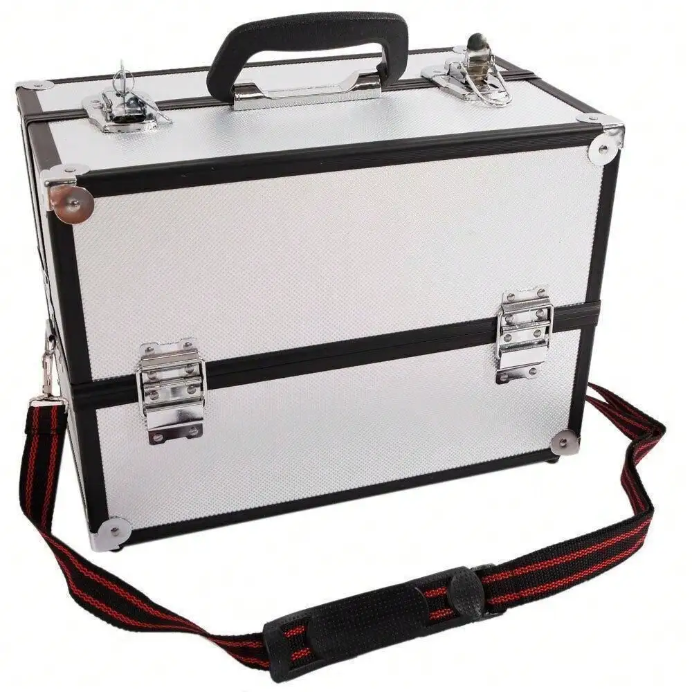 Large Portable Aluminum Beauty Cosmetic Makeup Jewelry Carry Case Salon Box New