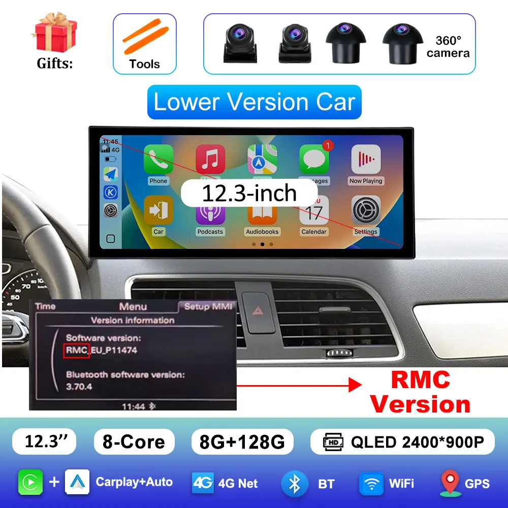 Draadloze Carplay 4G Android 16 voor Audi Q3 2013 - 2018 GPS Navigatie Auto Video Multimedia Speler WiFi BT DSP Stereo Auto Gereedschap