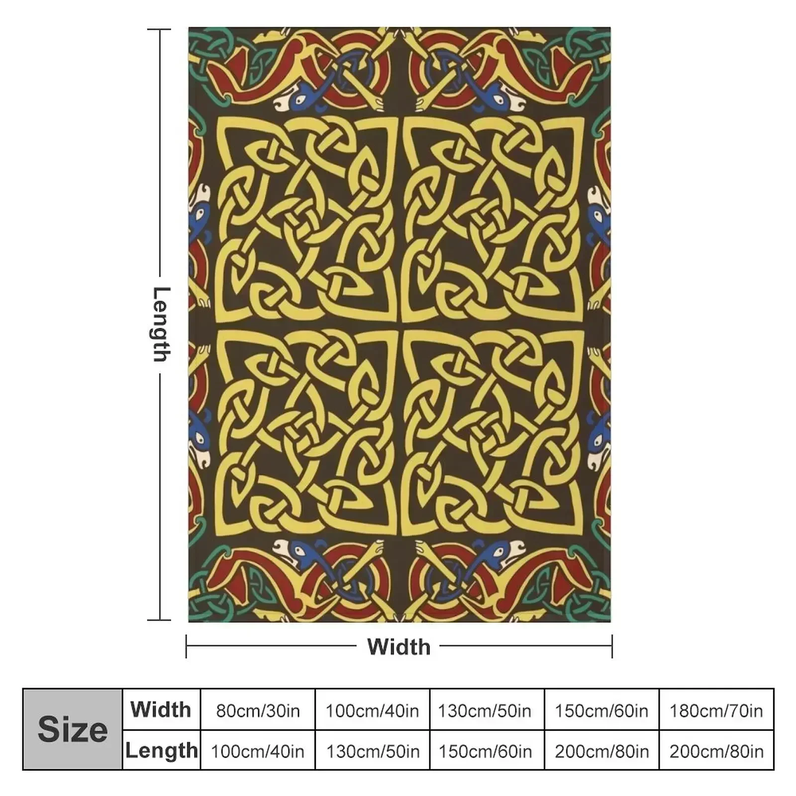 Gold Knotwork Squares and Hounds Border Throw Blanket anime Flannel Fabric manga Giant Sofa Blankets