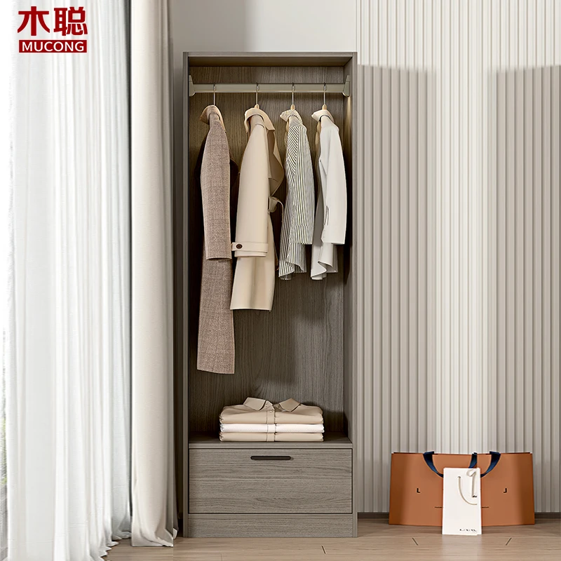 Italian light luxury wardrobe home simple wardrobe with dressing mirror bedroom hanger small apartment bedside storage