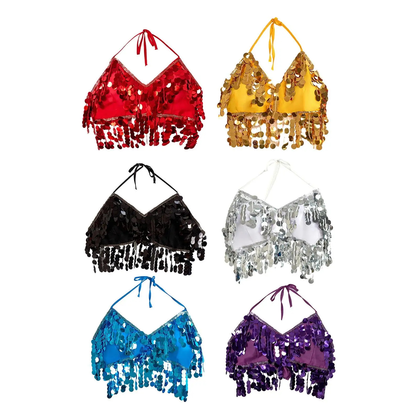 Belly Dance Bra Top Halloween Women Carnival Clubwear Sparkle Sequin Bra