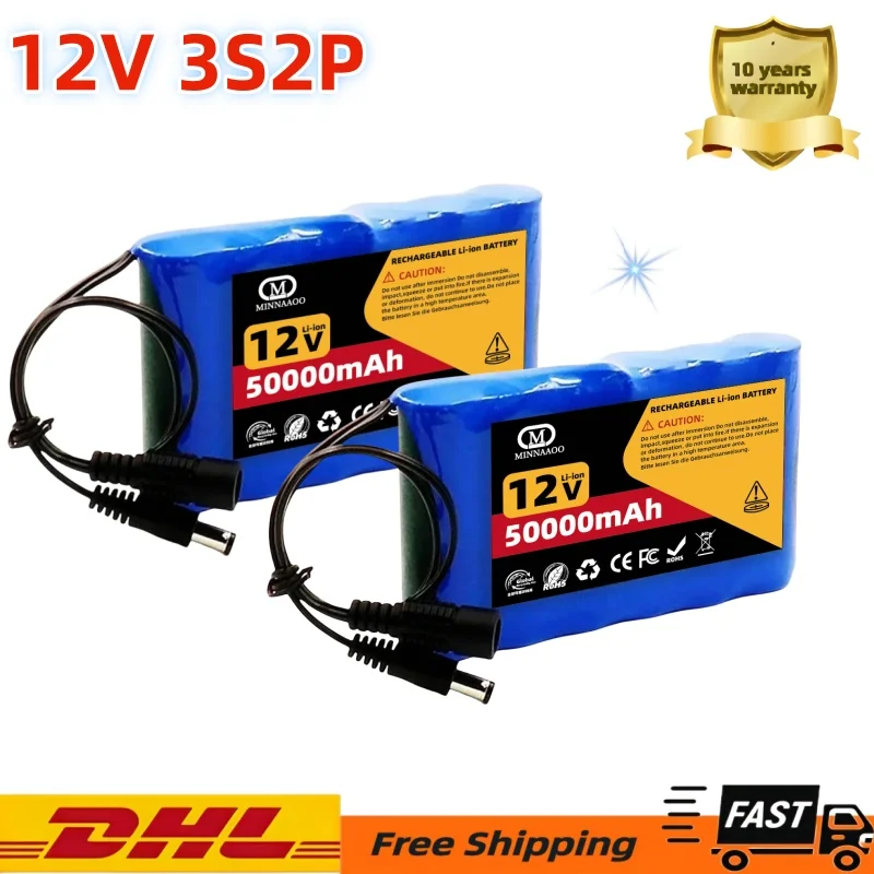 12V 50000mAh 3S2P Lithium Ion Battery Pack High Capacity BMS for LED Lights Backup Power