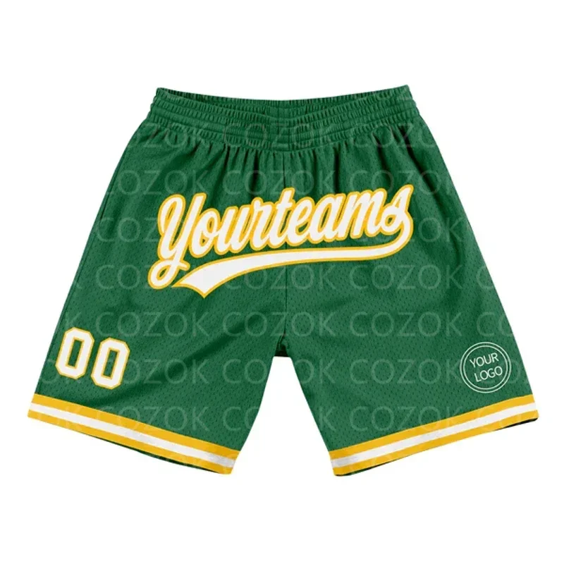 

Custom Dark Green Yellow Authentic Basketball Shorts 3D Printed Men Shorts Your Name Mumber Quick Drying Beach Shorts