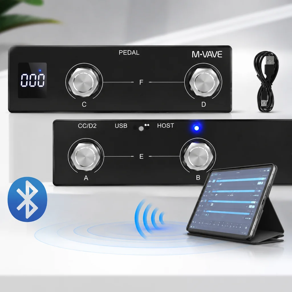 M Vave Wireless Bluetooth Midi Foot Controller Pedal Midi Processor For Electric Guitar Keyboard Phone Tablet