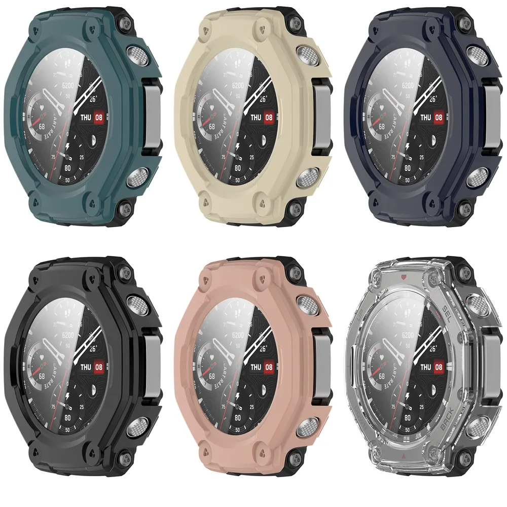 زجاج مقسى + حافظة لهاتف Huami Amazfit T-REX 3 واقي شاشة صلب من البولي كربونات