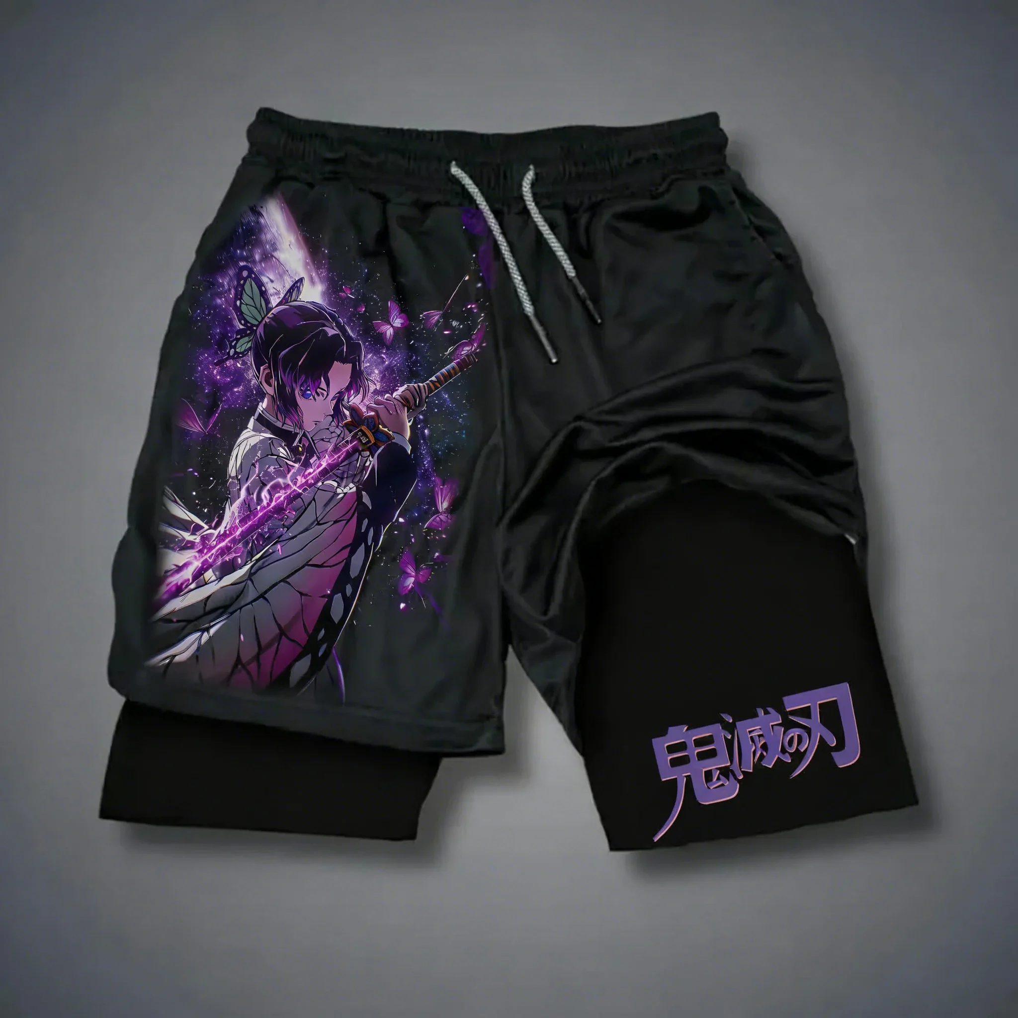 Pantalones Cortos Deportivos 2 en 1 de Demon Slayer Anime 2026 para Hombre y Mujer, Nuevos Pantalones Cortos Deportivos Transpirables de Secado Rápido de Doble Capa para Verano