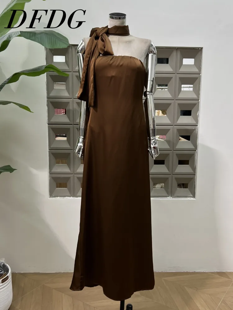 فستان DFDG نسائي من الساتان سهل الارتداء بتصميم بسيط مفتوح الظهر من الشاطئ إلى العشاء فستان صيفي رسمي 2025 فساتين نسائية #1