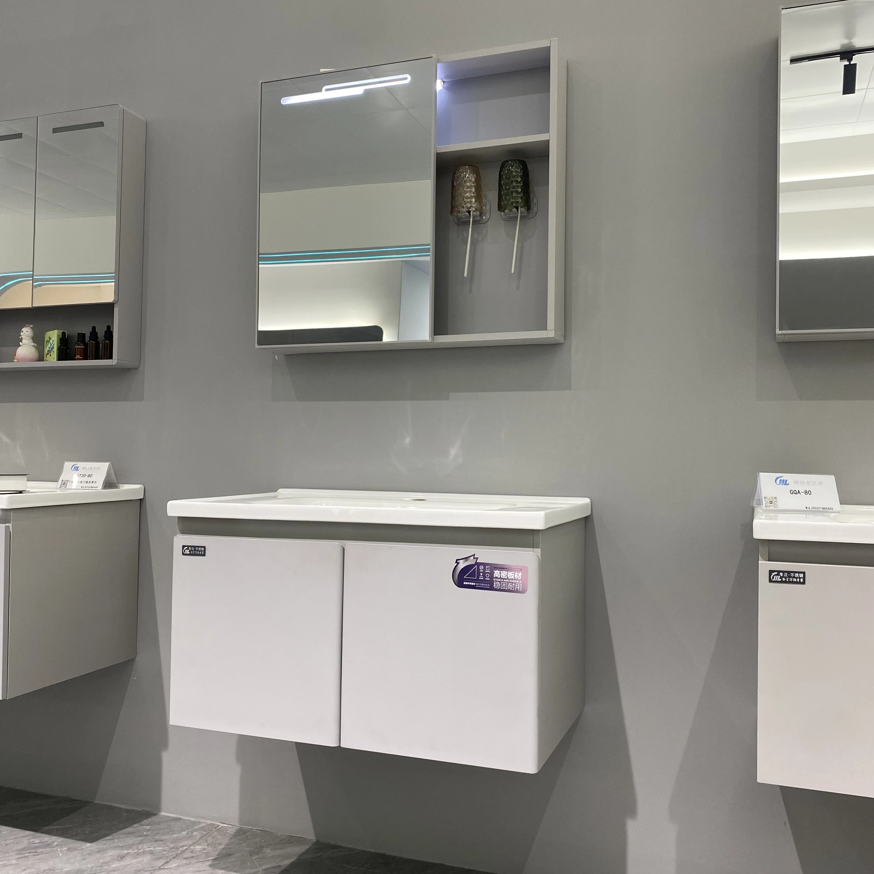 Factory 60cm Lighted Mirror Wall-Mounted Ceramic Wash Basin Sink Vanity Combo With Easy Clean Feature Bathroom Vanities