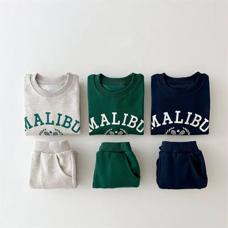 

2025 Autumn New Children Long Sleeve Clothes Set Boys Girls Letter Print Sweatshirt + Sweatpants 2pcs Suit Kids Casual Outfits