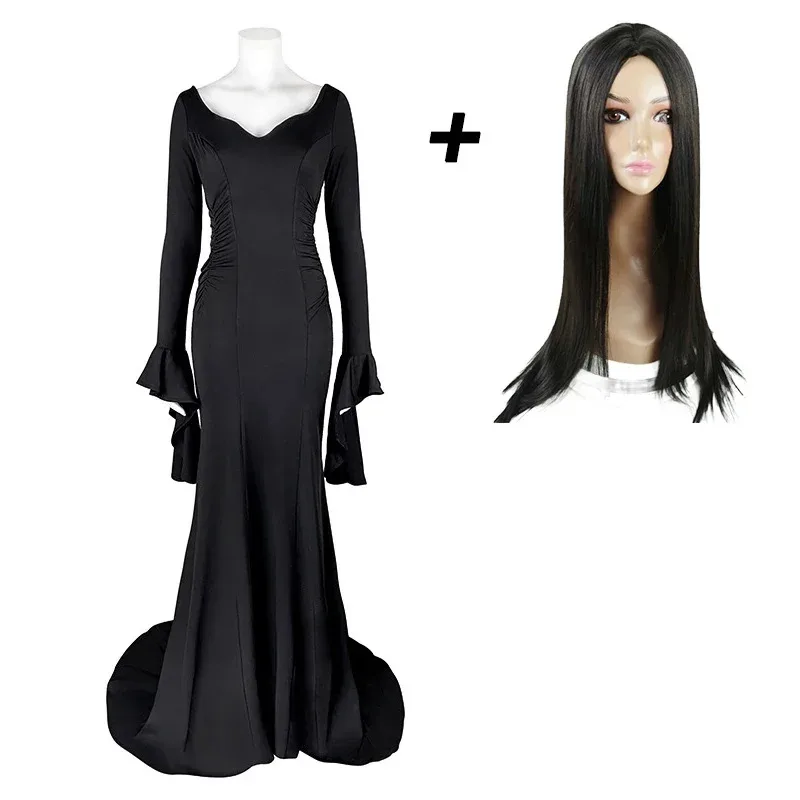 Cosplay Costume Morticia Black Sexy Up Slim Party Evening Dress Disfraz Halloween Witch Dresses Womenr,7;k'2.s;9,