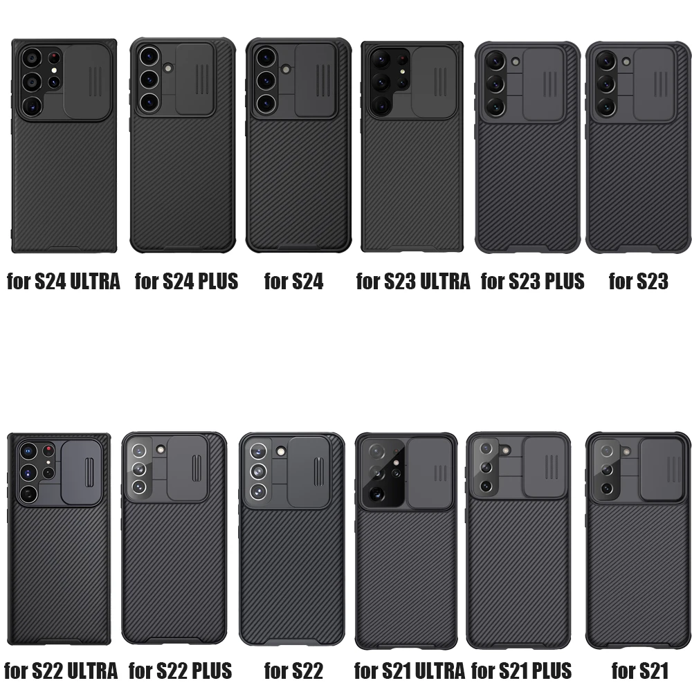 for Samsung Galaxy S24 S23 S22 S21 Ultra Plus 5G Case Camshield Slide Camera Hard PC Soft Edge Privacy Lens Protection Cover