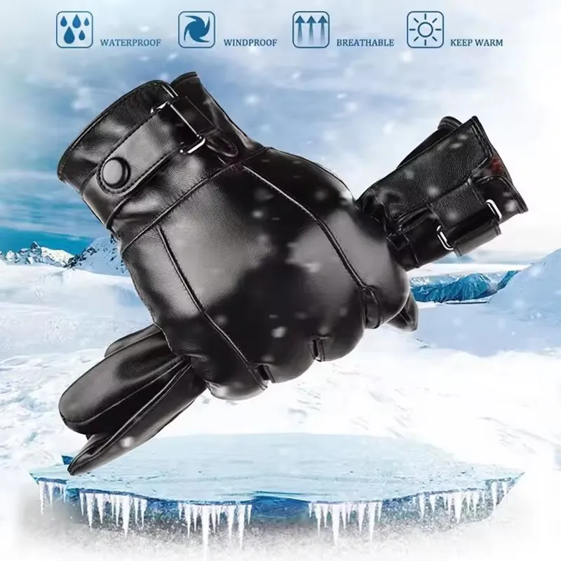 

1 пара зимних перчаток для мужчин, перчатки из натуральной кожи, уличные велосипедные перчатки, черные, из натуральной овчины, сохраняющие тепло, перчатки для вождения мотоцикла