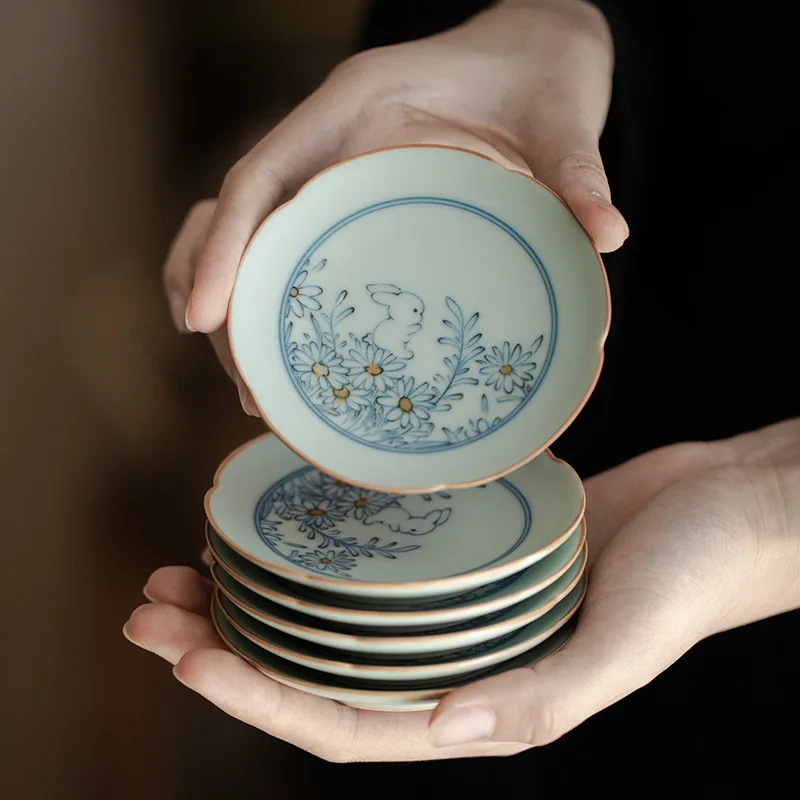 Ceramic Under Glaze Blue Heat Resistant Tea Cup Mat Coffee Mug Pad for Kung Fu Tea Accessories Home Office Table Decor