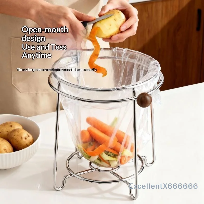 Stainless Steel Trash Bag Holder With External Pressure Ring Easy Bag Installation For Kitchen Home Waste Disposal