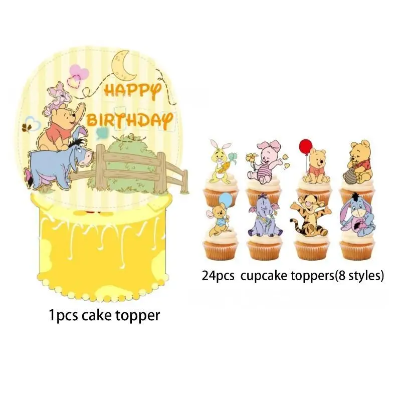 New Winnie the Pooh Cupcake Toppers Winnie the Pooh Birthday Decorations Winnie the Pooh Theme Party Supplies view 5