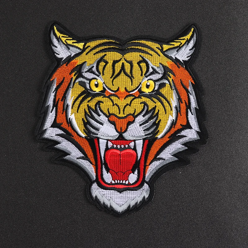 Tiger head size: 20x17.5cm Patch Embroidered Applique Sewing Clothes Apparel motorcycle jacket Accessories Badges