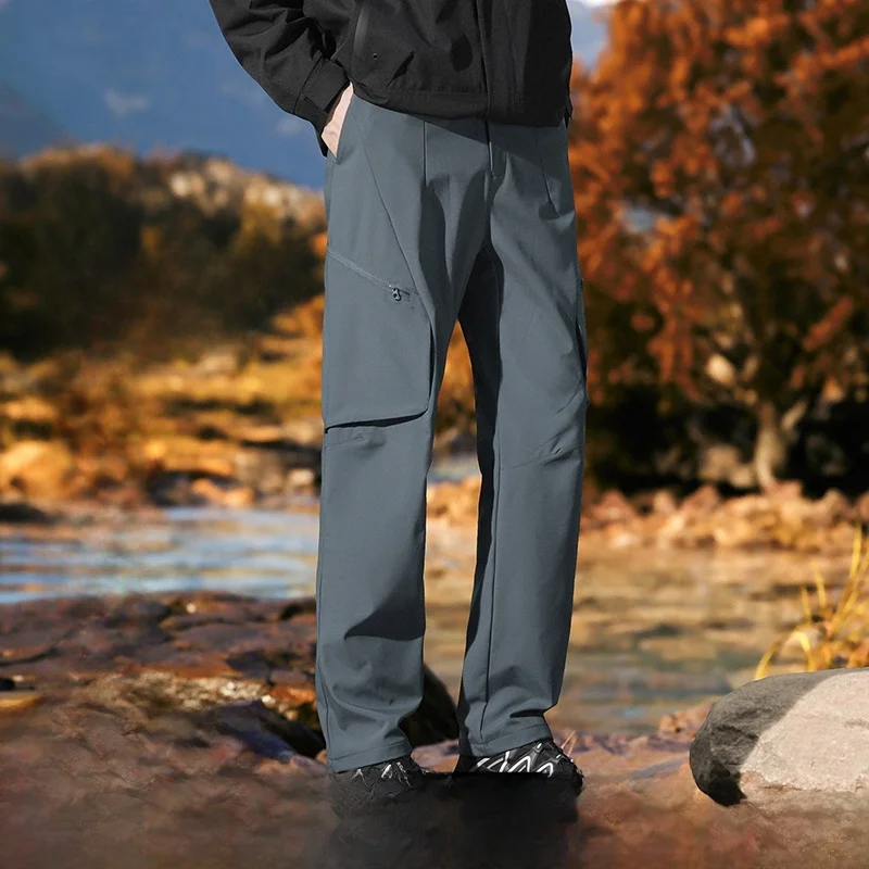 

Outdoor Men's Fce Lined 3D Tailored Soft ell Casual Pants Breathable Wear Resistant American Sle Straight Leg Trousers