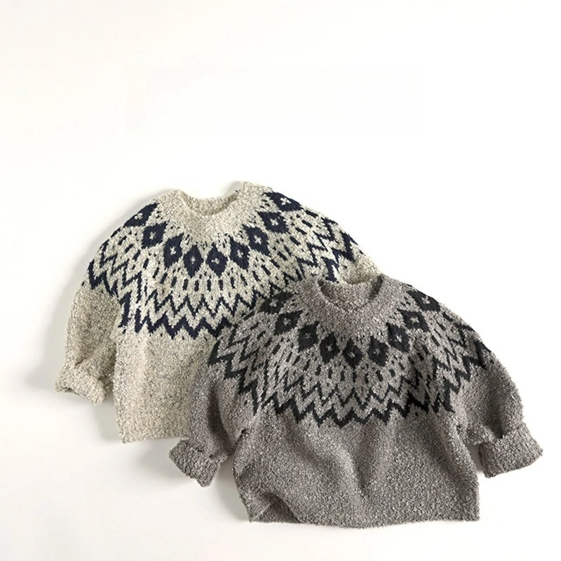 

Lazy Kids Knitted Sweater for Boys Jacquard Korean Autumn Winter Pullover Baby Girls Sweater Warm Knitwear