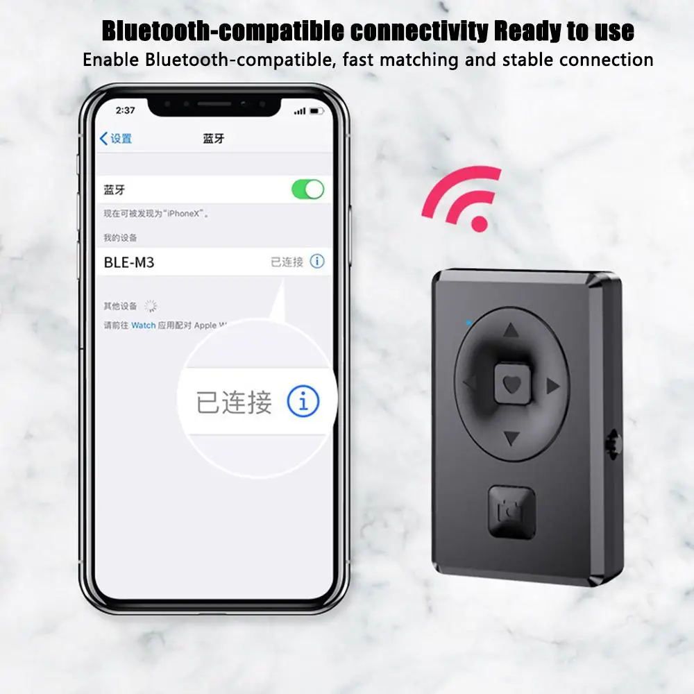 บลูทูธรีโมทคอนโทรล Selfie ชัตเตอร์เพลง Media Play Wireless สำหรับ Ios Android
