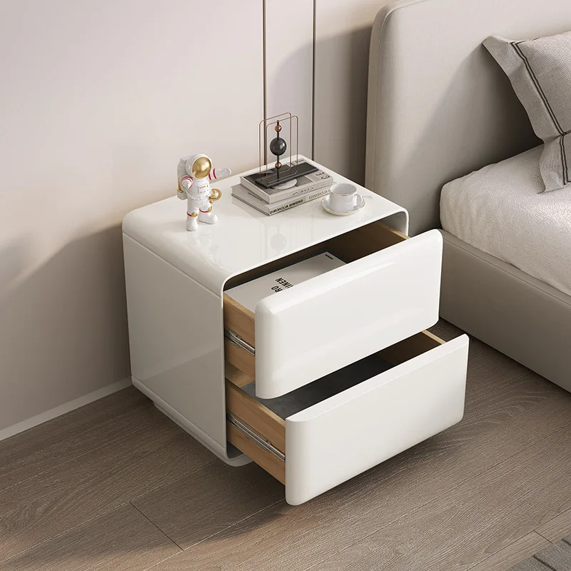 Factory Direct 2026 Modern simple cream wind solid wood paint bedside table bedroom household small bedside storage cabinet all