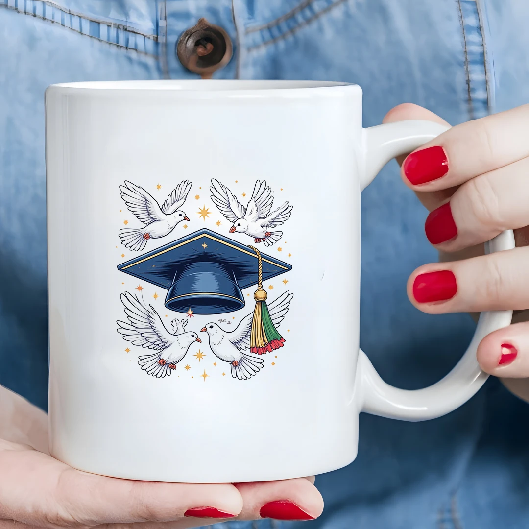 

11oz Cap Mugs Limited Edition Cartoon Style Pigeon and Star Decor Christmas Gift for Family Office