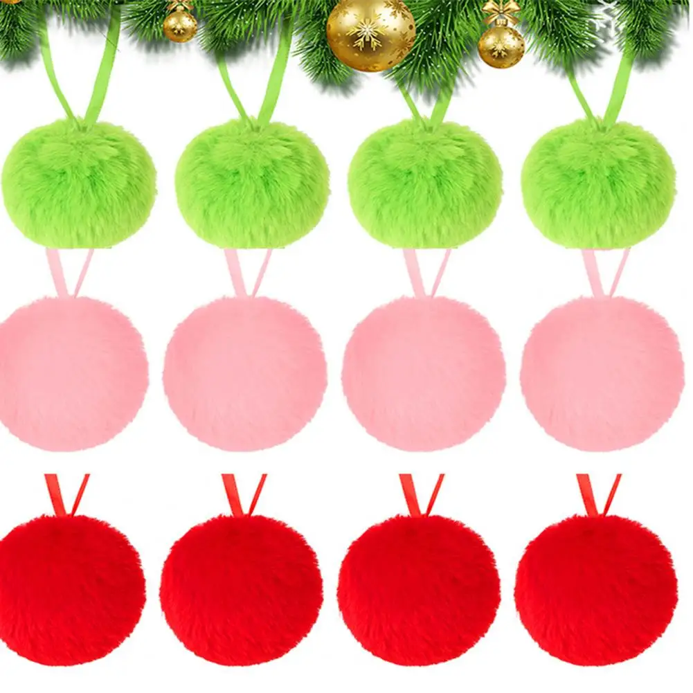 12/16 Pcs Furry Christmas Ball Ornaments Plush Faux Fur Elf Balls Xmas Tree Pom Pom Ball Decoration For Party Supplies 엘프 볼