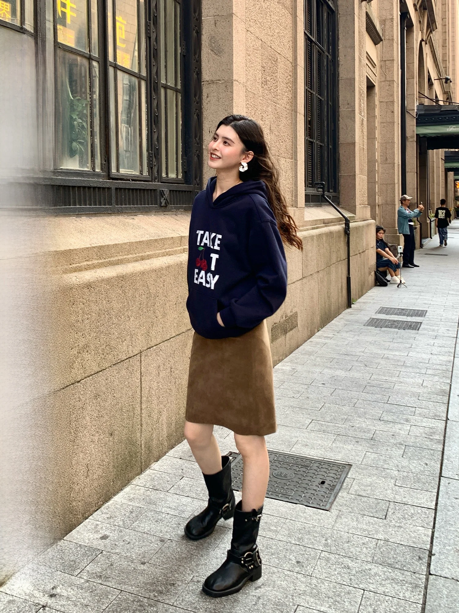 Pusumede Vintage Suede Half Skirt with Detachable Belt Coffee Color Women's High Waist Straight Leg Skirt Elegant Mid-Length