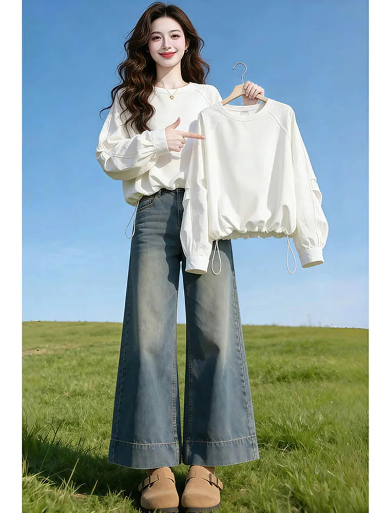 

Loose Drawstring Sweatshirt Women's Simple Casual Style Spring New Fashion Slimming Versatile Top Coat Casual Comfortable