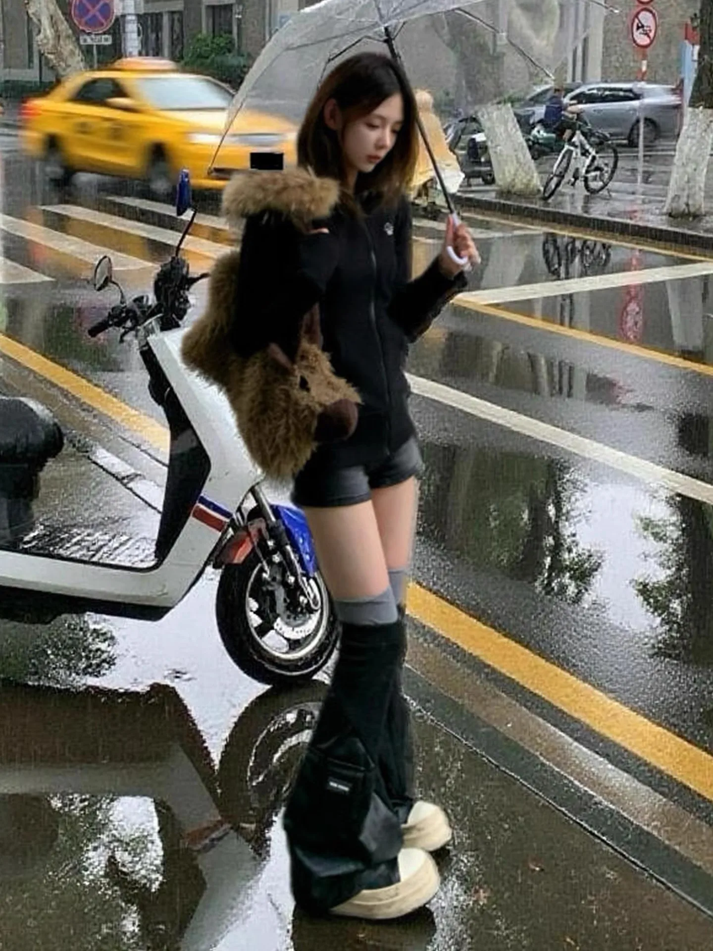 Amerikaanse Sle Hot Girl Bla Bontkraag Hoodie Jaet Vrouwen Vroege Herfst Slanke Taille ort Vest Top Pendelen Rits Lange S...