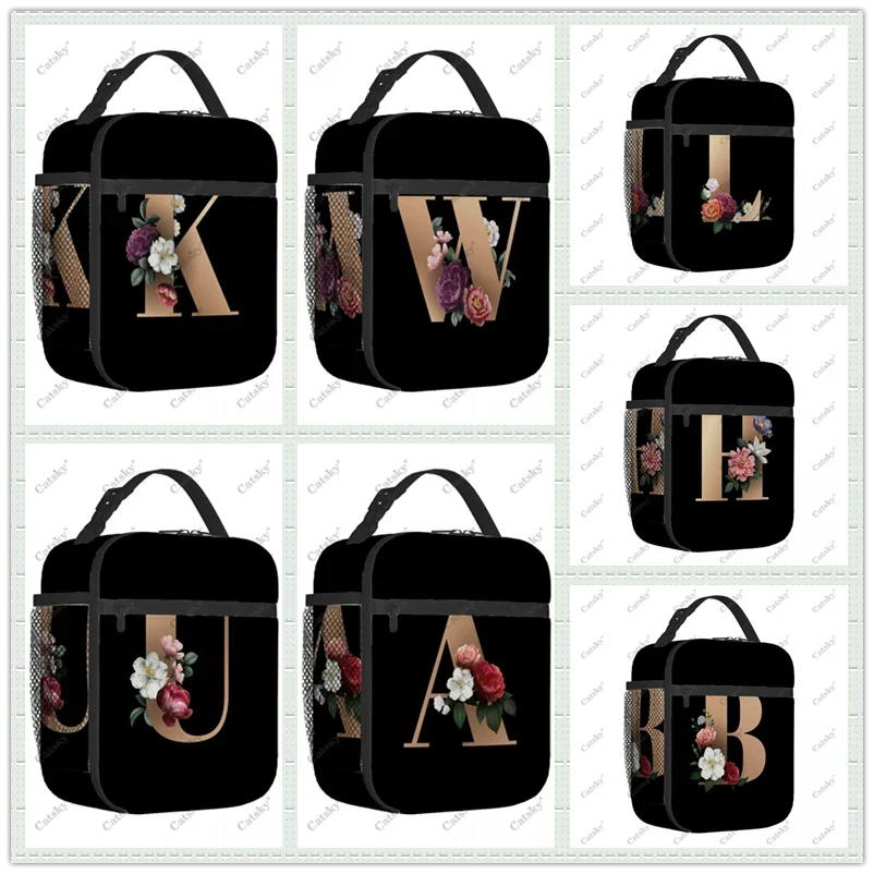 floral letter Lunch Bag Portable Aluminum Foil Thickened Insulated Lunch-Bag Gift Waterproof Lunchs Tote Bags